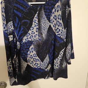 Alfred Dunner Blue and Black Patterned Top